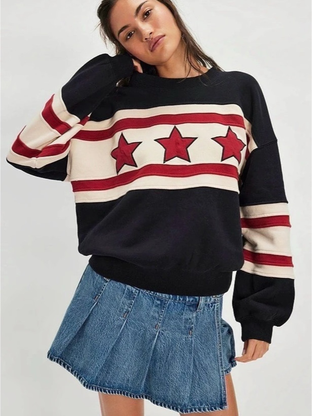 Free People FP Movement All Star Oversize Graphic Sweatshirt Black & Red